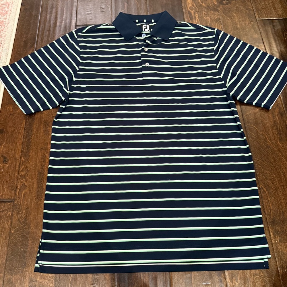 FootJoy Green Navy Stripe Polo Golf Shirt size Medium